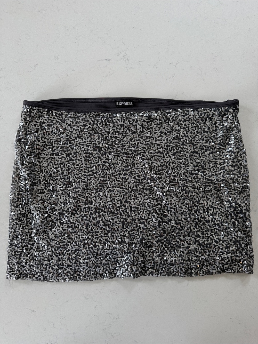 Express Silver Sequin Mini Skirt